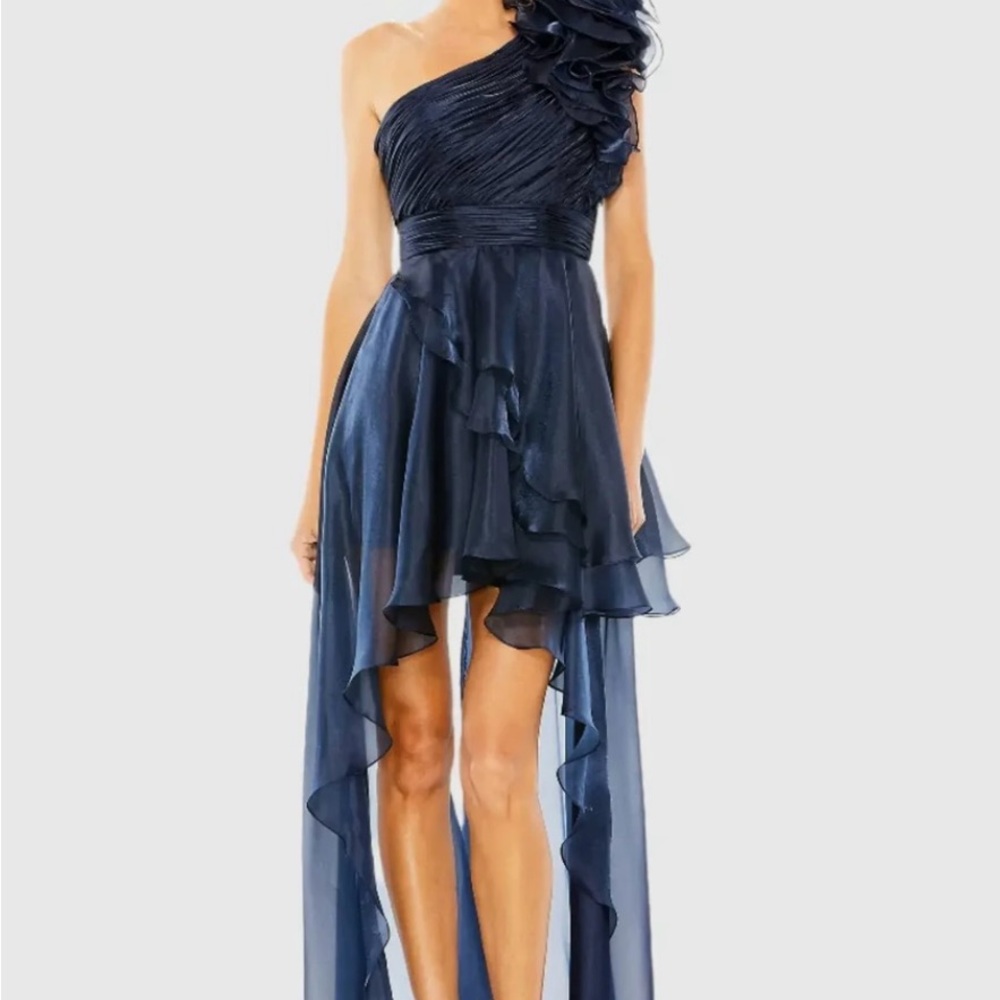Mac Duggal Blue Asymmetrical Ruffled One-Shoulder Gown
